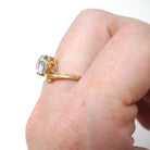 Created Spinel Ring - Modernist 10k Yellow Gold Light Blue Heart Stone - Vintage Circa 1970s Size 7 Asymmetrical Bypass Style Fine Jewelry