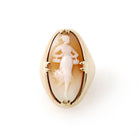 Art Nouveau Cameo Ring - Antique 10k Yellow Gold Carved Shell Portrait - Circa 1900s Size 5 1/2 Full Female Figure Allegory Fine Jewelry