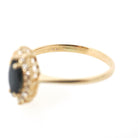 Marquise Halo Ring - Contemporary 14k Yellow Gold Natural Blue Sapphire & Diamond Gemstones - Circa 1990s Size 6 3/4 Engagement Fine Jewelry