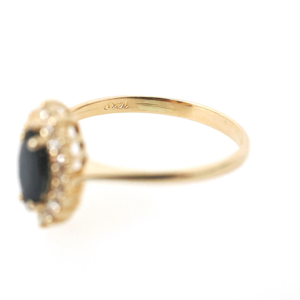 Marquise Halo Ring - Contemporary 14k Yellow Gold Natural Blue Sapphire & Diamond Gemstones - Circa 1990s Size 6 3/4 Engagement Fine Jewelry