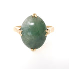 Vintage Jadeite Ring - Modernist 14k Yellow Gold Cabochon Natural Jade Solitaire - Circa 1970s Size 6 Fine Good Luck Nature Inspired Jewelry