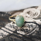 Vintage Jadeite Ring - Modernist 14k Yellow Gold Cabochon Natural Jade Solitaire - Circa 1970s Size 6 Fine Good Luck Nature Inspired Jewelry
