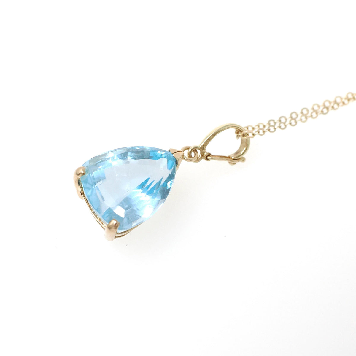 Blue Topaz Pendant - Estate 14k Yellow Gold Pear Faceted 10.08 CT Natural Gem - Contemporary Circa 2000s December Birthstone Fine Jewelry