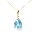 Blue Topaz Pendant - Estate 14k Yellow Gold Pear Faceted 10.08 CT Natural Gem - Contemporary Circa 2000s December Birthstone Fine Jewelry