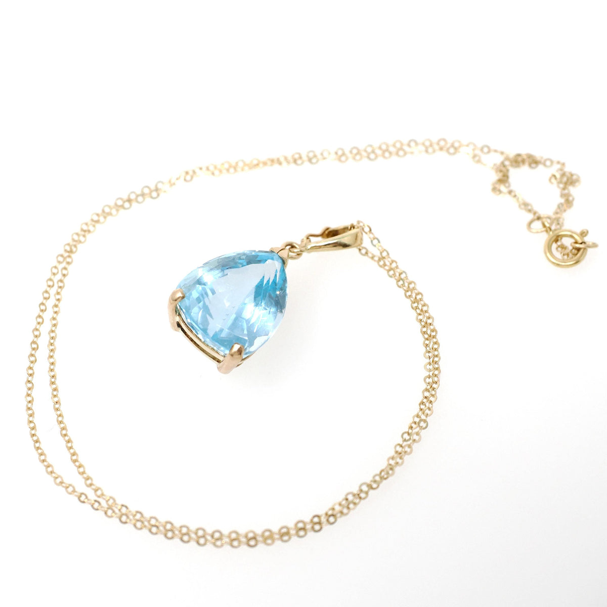 Blue Topaz Pendant - Estate 14k Yellow Gold Pear Faceted 10.08 CT Natural Gem - Contemporary Circa 2000s December Birthstone Fine Jewelry