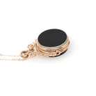 Antique Spinner Locket - Victorian 10k Rose Gold Black White Onyx Sard Carved Intaglio Fob Necklace - Circa 1890s Statement Fine Jewelry
