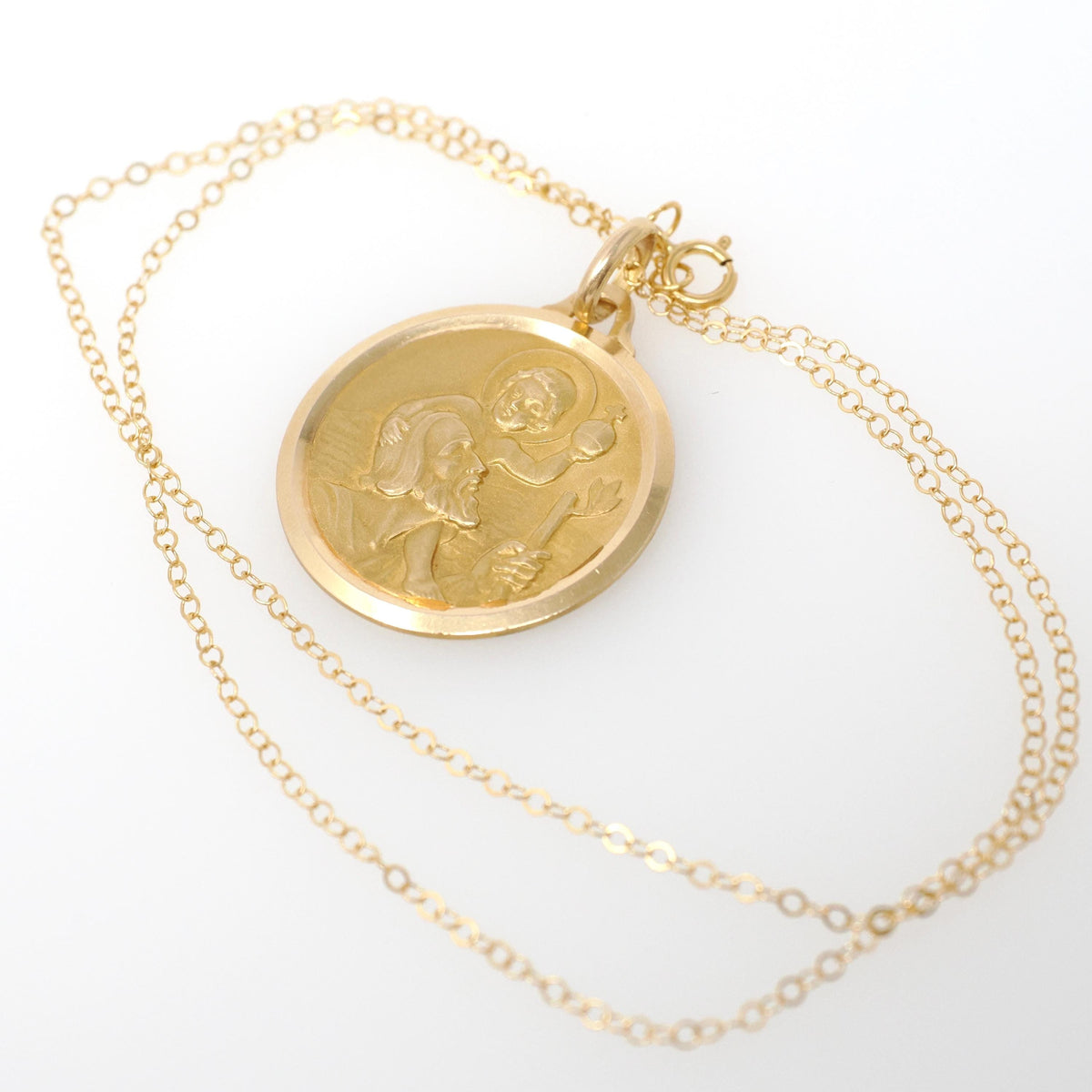 Vintage St. Christopher Charm - Bold Gold 18k Yellow Gold Religious Medal Pendant - Circa 1980s Patron Saint of Travelers Catholic Jewelry