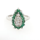 Vintage Halo Ring - Mid Century 14k White Gold Natural Emerald & Diamond Pear Halo - Circa 1940s Era Size 2 3/4 May Birthstone Fine Jewelry
