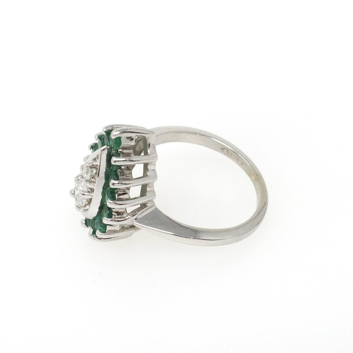 Vintage Halo Ring - Mid Century 14k White Gold Natural Emerald & Diamond Pear Halo - Circa 1940s Era Size 2 3/4 May Birthstone Fine Jewelry