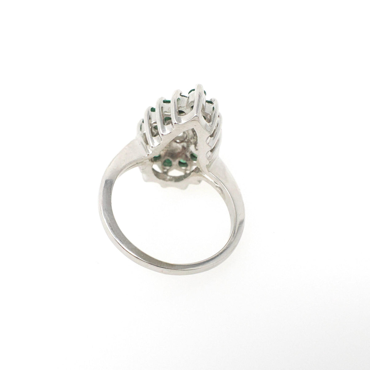 Vintage Halo Ring - Mid Century 14k White Gold Natural Emerald & Diamond Pear Halo - Circa 1940s Era Size 2 3/4 May Birthstone Fine Jewelry