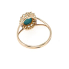 Victorian Turquoise Ring - Antique 14k Rosy Yellow Gold Natural Diamond Halo - Size 6 1/2 Circa 1890s Era Fine December Birthstone Jewelry