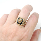 Asbury Park High School Ring - Mid Century Era 10k Yellow Gold Black Chalcedony Onyx Signet - Circa 1958 Size 6.75 EDL Initials Fine Jewelry