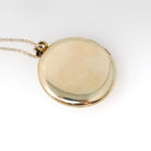 Vintage Cameo Locket - Retro Gold Filled Carved Shell Portrait Pendant Necklace - Circa 1940s Era Round Floral Photograph Keepsake Jewelry