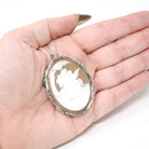 Mythical Cameo Necklace - Art Deco 930 Silver Carved Shell Brooch Pendant - Circa 1920s Era Venus & Eros Marcasite Accented Jewelry
