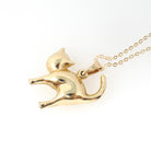 Contemporary Cat Charm - Modern 14k Yellow Gold Figural Feline Pendant Necklace - Circa 1990s Era Hollow Kitty Tail Pet Animal Fine Jewelry