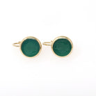 Vintage Intaglio Earrings - Modernist 14k Yellow Gold Carved Dyed Green Chalcedony Gemstone Leverbacks - Circa 1970s Fine Centurion Jewelry