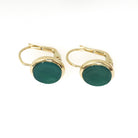 Vintage Intaglio Earrings - Modernist 14k Yellow Gold Carved Dyed Green Chalcedony Gemstone Leverbacks - Circa 1970s Fine Centurion Jewelry