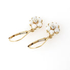 Opal & Diamond Earrings - Estate 14k Yellow Gold Natural Gemstone Flower Lever Back Drops - Contemporary 2000s Era Pierced Ears Fine Jewelry