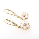 Opal & Diamond Earrings - Estate 14k Yellow Gold Natural Gemstone Flower Lever Back Drops - Contemporary 2000s Era Pierced Ears Fine Jewelry