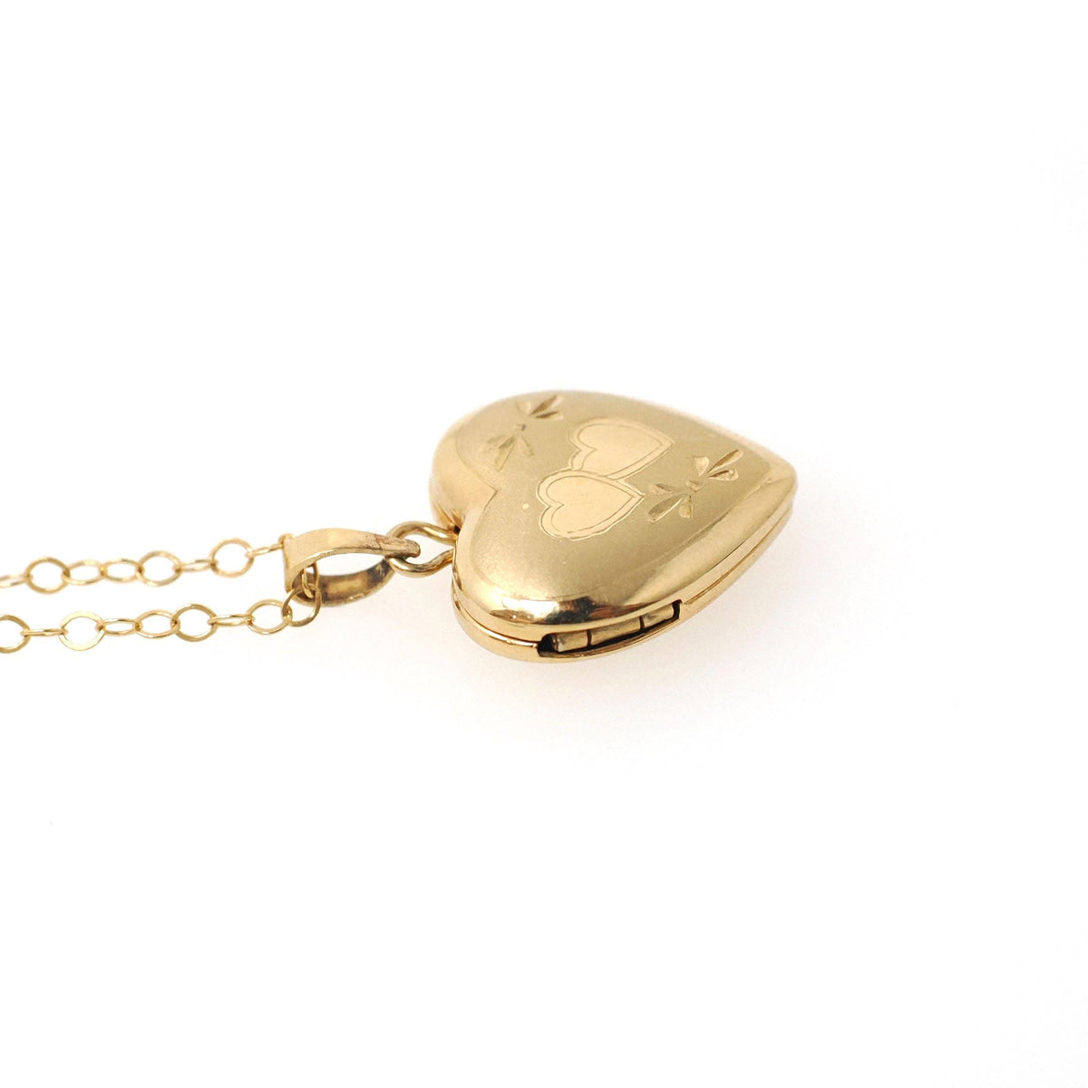Vintage Heart Locket - Mid Century 14k Yellow Gold Double Heart Pendant Necklace - Circa 1960s Sweetheart Keepsake Photograph Fine Jewelry