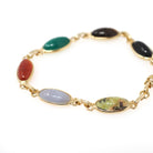 Vintage Scarab Bracelet - Modernist 14k Yellow Gold Oval Carved Natural Gemstones - Circa 1960s Era Egyptian Revival Style Fine 60s Jewelry