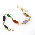 Vintage Scarab Bracelet - Modernist 14k Yellow Gold Oval Carved Natural Gemstones - Circa 1960s Era Egyptian Revival Style Fine 60s Jewelry