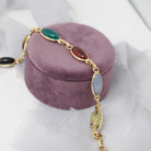 Vintage Scarab Bracelet - Modernist 14k Yellow Gold Oval Carved Natural Gemstones - Circa 1960s Era Egyptian Revival Style Fine 60s Jewelry