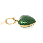 Vintage Fabergé Heart Charm - Contemporary 18k Yellow Gold Green Enamel Natural Diamond Pendant Necklace - Circa 1990s Clover Fine Jewelry
