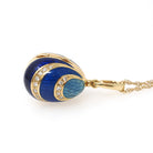 Vintage Fabergé Egg Locket - Contemporary 18k Yellow Gold Blue Enamel Natural Diamond Charm Necklace - Circa 1990s Duck Animal Fine Jewelry