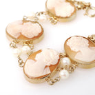Vintage Cameo Bracelet - Mid Century 12k Gold Filled Oval Carved Shell Simulated Pearl Accents - Circa 1950s Era Fashion Accessory Jewelry