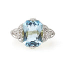 Antique Aquamarine Ring - Art Deco 14k Yellow Gold Platinum Light Blue Gemstone & Diamond Accents - Circa 1920s Era Size 4 3/4 Fine Jewelry
