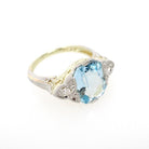 Antique Aquamarine Ring - Art Deco 14k Yellow Gold Platinum Light Blue Gemstone & Diamond Accents - Circa 1920s Era Size 4 3/4 Fine Jewelry