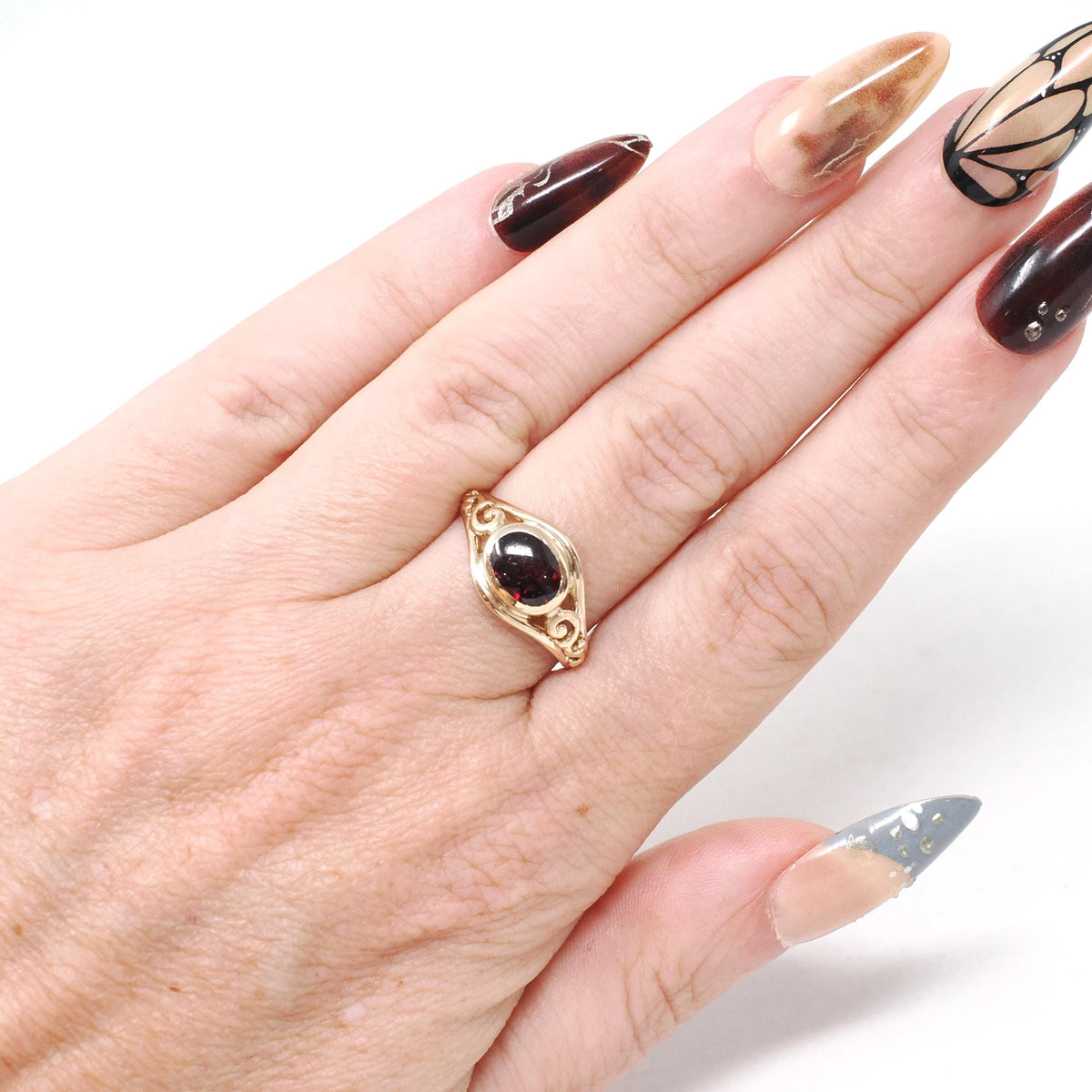 Antique Garnet Ring - Edwardian 10k Yellow Gold East West Oval Red Gemstone - Circa 1910s Era Size 7 3/4 January Birthstone Fine Jewelry