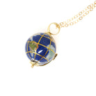 Fine Globe Charm - Contemporary 18k Yellow Gold Natural Lapis Gemstone Inlay Spinner Pendant - Circa 1990s Souvenir Earth Travel Jewelry