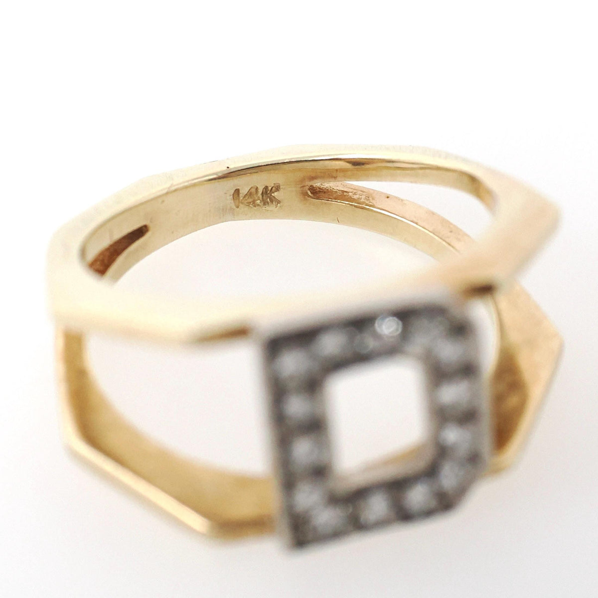 Letter "D" Ring - Contemporary 14k Yellow & White Gold Initial Monogram .14 CTW Diamonds - Circa 1990s Era Size 3 3/4 Statement Fine Jewelry