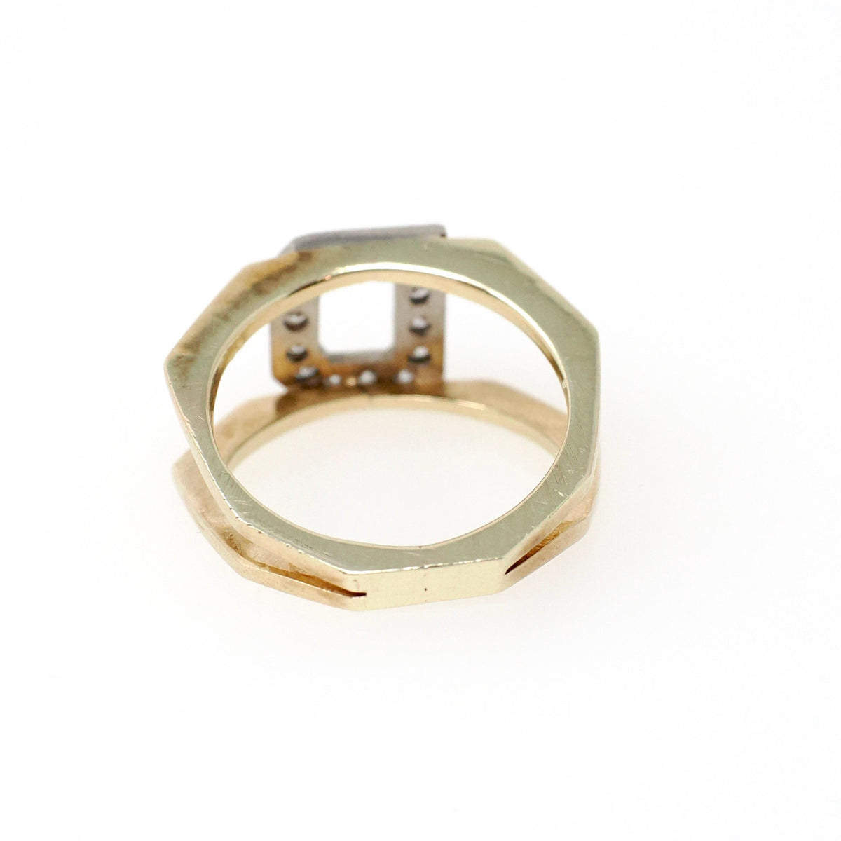Letter "D" Ring - Contemporary 14k Yellow & White Gold Initial Monogram .14 CTW Diamonds - Circa 1990s Era Size 3 3/4 Statement Fine Jewelry
