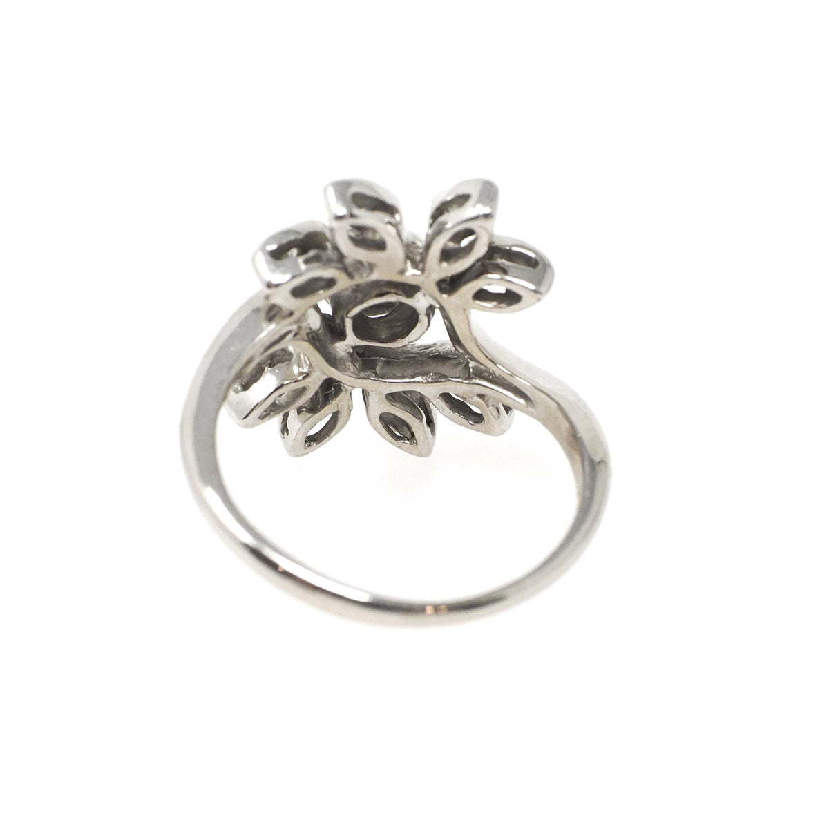 Diamond Bypass Ring - Mid Century Era 14k White Gold .22 CTW Floral Spray - Vintage 1950s Size 4 1/2 Leaf Cluster Fine Sweetheart Jewelry