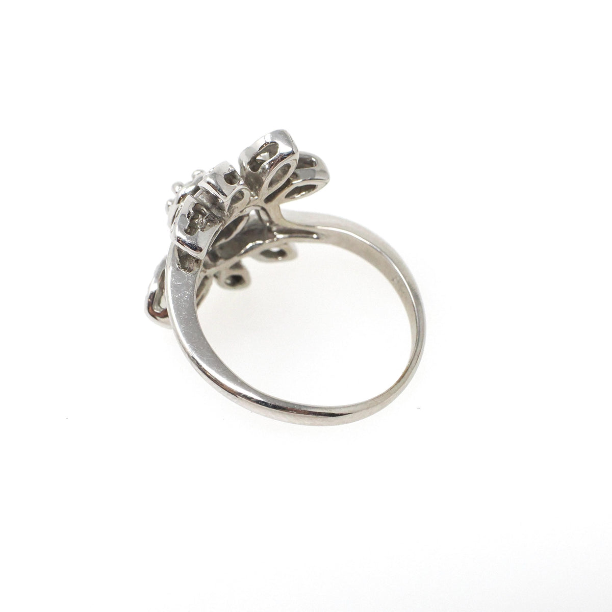 Diamond Bypass Ring - Mid Century Era 14k White Gold .22 CTW Floral Spray - Vintage 1950s Size 4 1/2 Leaf Cluster Fine Sweetheart Jewelry
