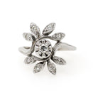 Diamond Bypass Ring - Mid Century Era 14k White Gold .22 CTW Floral Spray - Vintage 1950s Size 4 1/2 Leaf Cluster Fine Sweetheart Jewelry