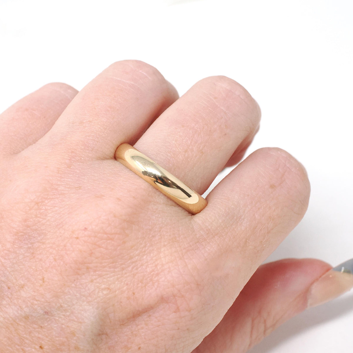 Vintage Wedding Band - Mid Century 14k Yellow Gold 4.2 MM Half Round Ring - Circa 1950s Era Size 10 1/2 Domed Stacking Fine Bridal Jewelry