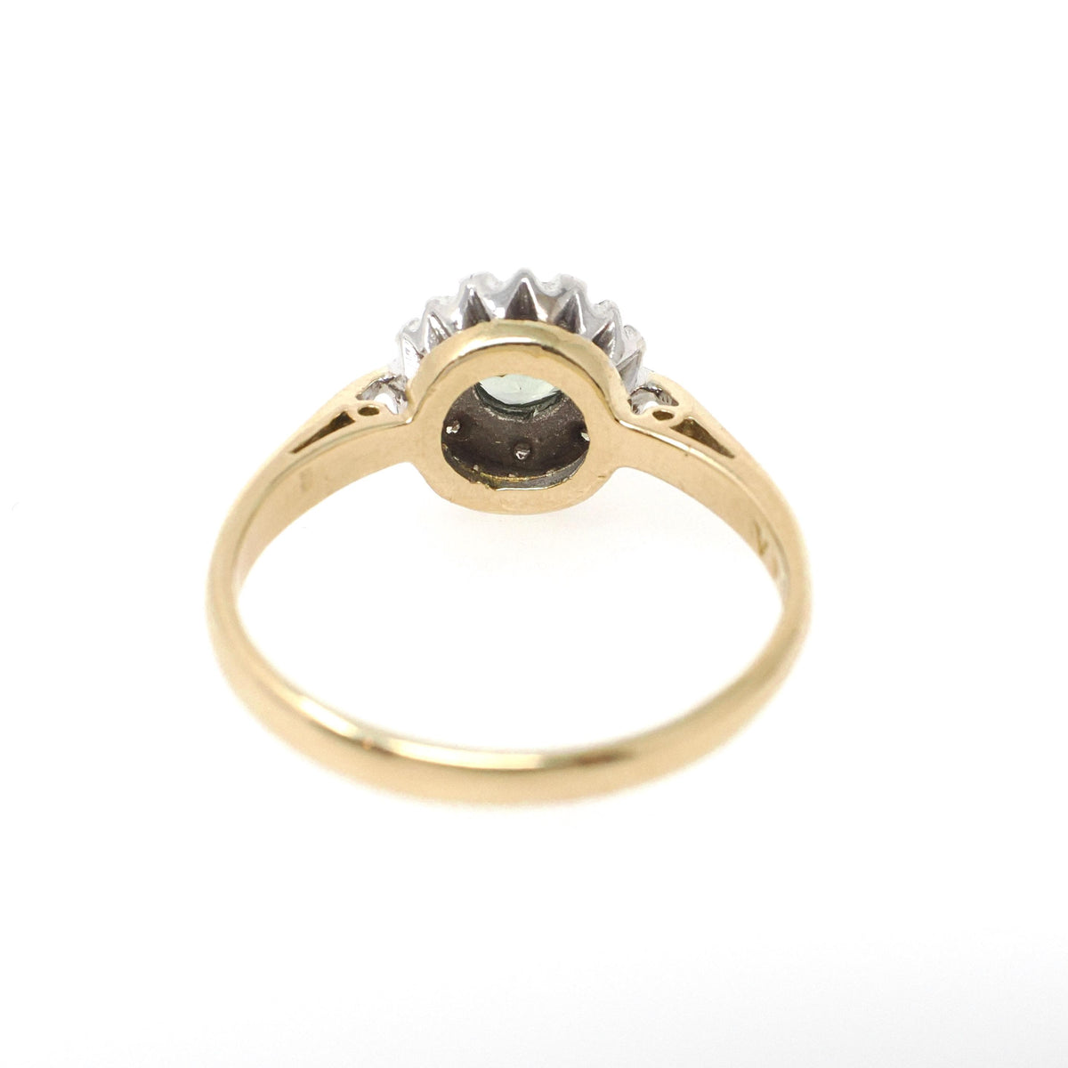 Antique Flower Ring - Edwardian 18k Yellow & White Gold Green Sapphire Gemstone .04 CTW Diamonds - Circa 1910s Size 5 3/4 Halo Fine Jewelry