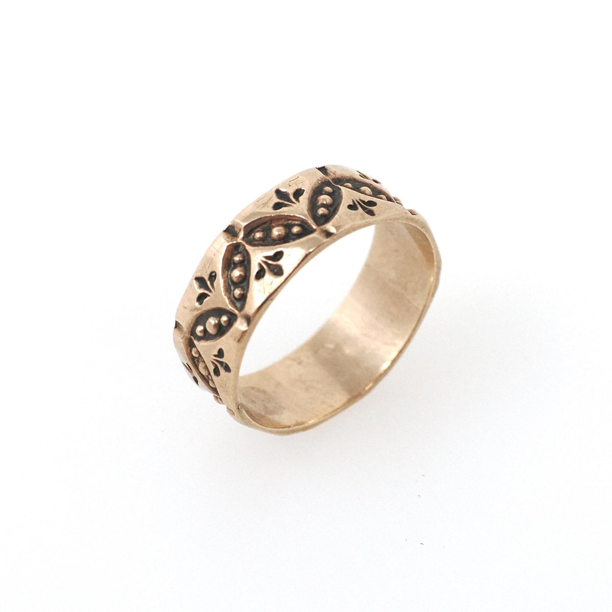 Antique Baby Band - Victorian 9k Rose Gold Engraved Pinky Midi Ring - Vintage Circa 1890s Era Size 1 1/4 Eternity Leaf Design Fine Jewelry