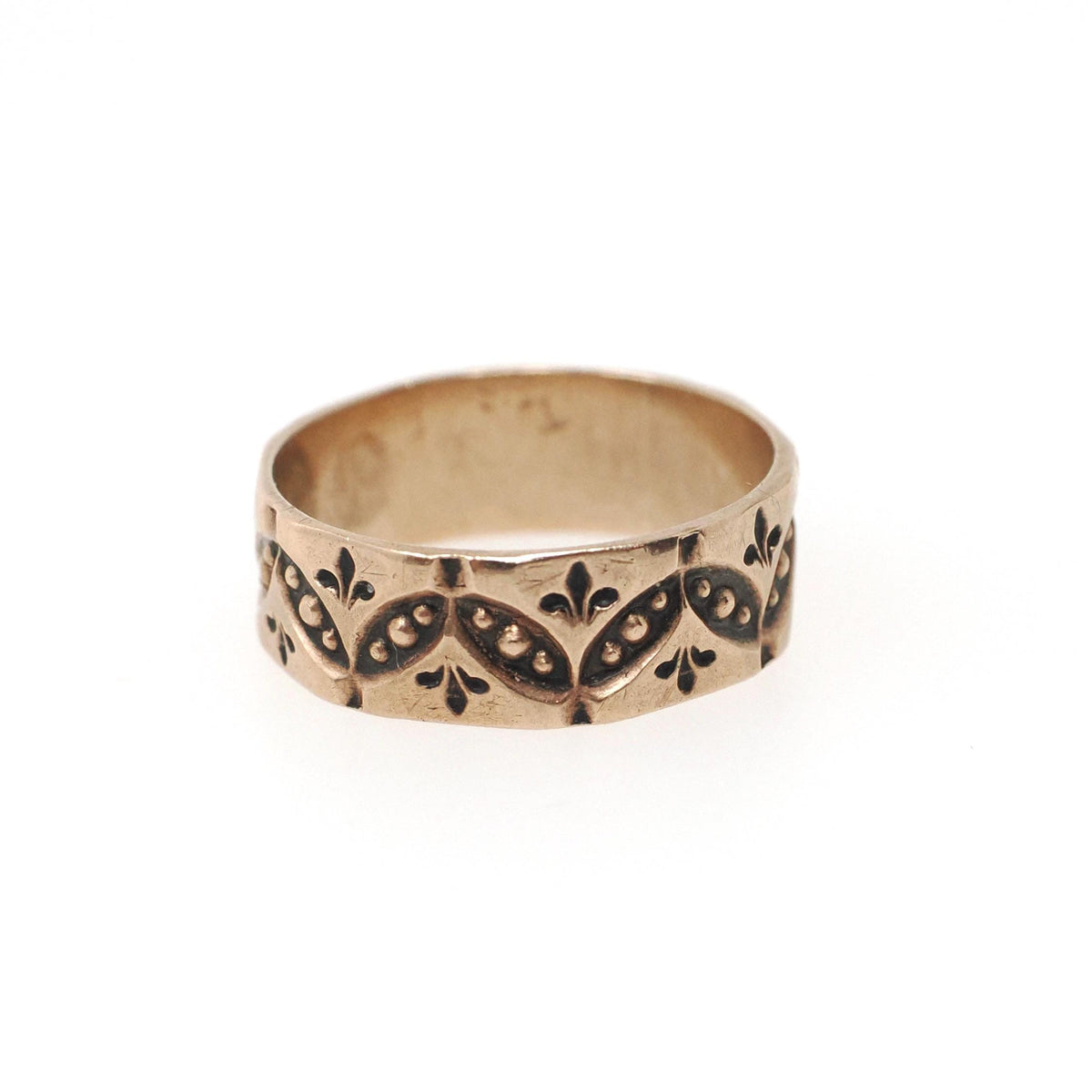 Antique Baby Band - Victorian 9k Rose Gold Engraved Pinky Midi Ring - Vintage Circa 1890s Era Size 1 1/4 Eternity Leaf Design Fine Jewelry