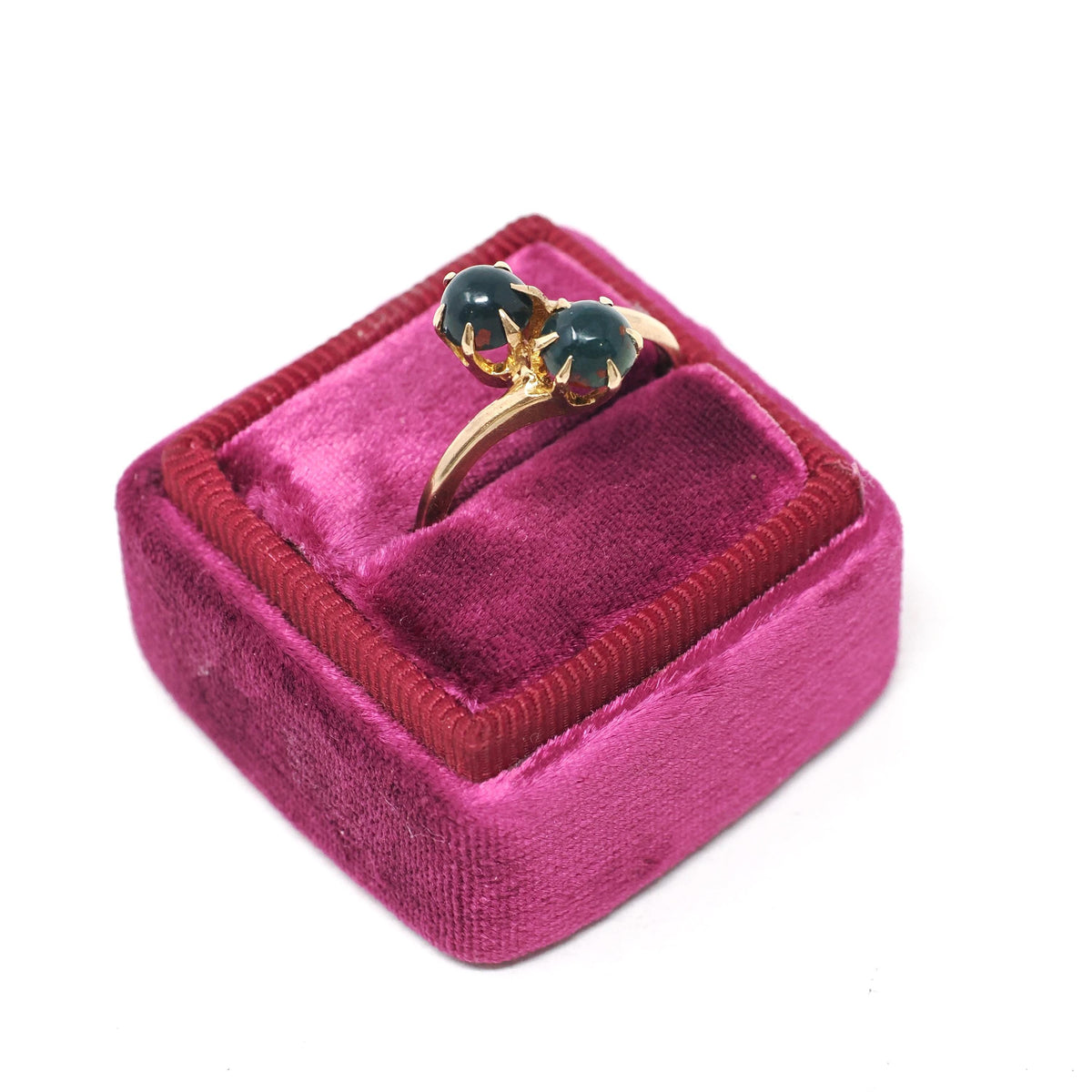 Antique Bloodstone Ring - Edwardian 10k Yellow Gold Round Dark Green Red Gems - Circa 1910s Era Size 6 1/4 Heliotrope Bypass Fine Jewelry