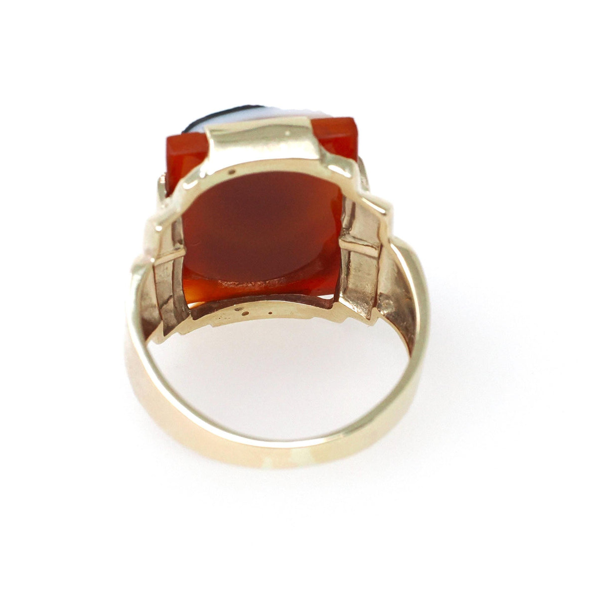 Art Deco Ring - Vintage 10k Yellow Gold Double Cameo Black White Natural Sardonyx - Circa 1930s Size 7 Helen & Paris Of Troy Fine Jewelry