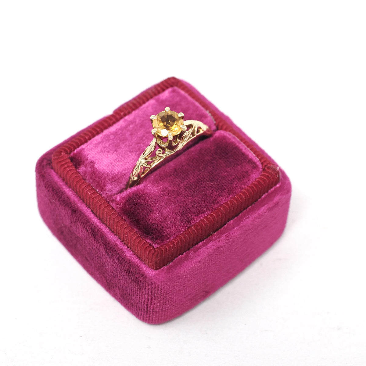Edwardian Citrine Ring - Antique 14k Yellow Gold Gemstone Filigree Solitaire - Circa 1910s Era Size 7 1/2 November Birthstone Fine Jewelry