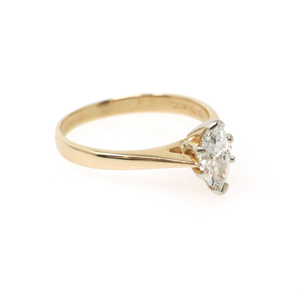 Marquise Diamond Ring - Contemporary 14k Yellow & White Gold .70 CT GIA Solitaire Engagement - Circa 1990s Size 7 1/4 Fine Two Tone Jewelry