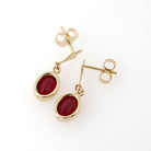 Simulated Ruby Earrings - Modernist 14k Yellow Gold Oval Red Glass Pierced Stud Dangle Drop - Circa Late 1960s July Birthstone Fine Jewelry