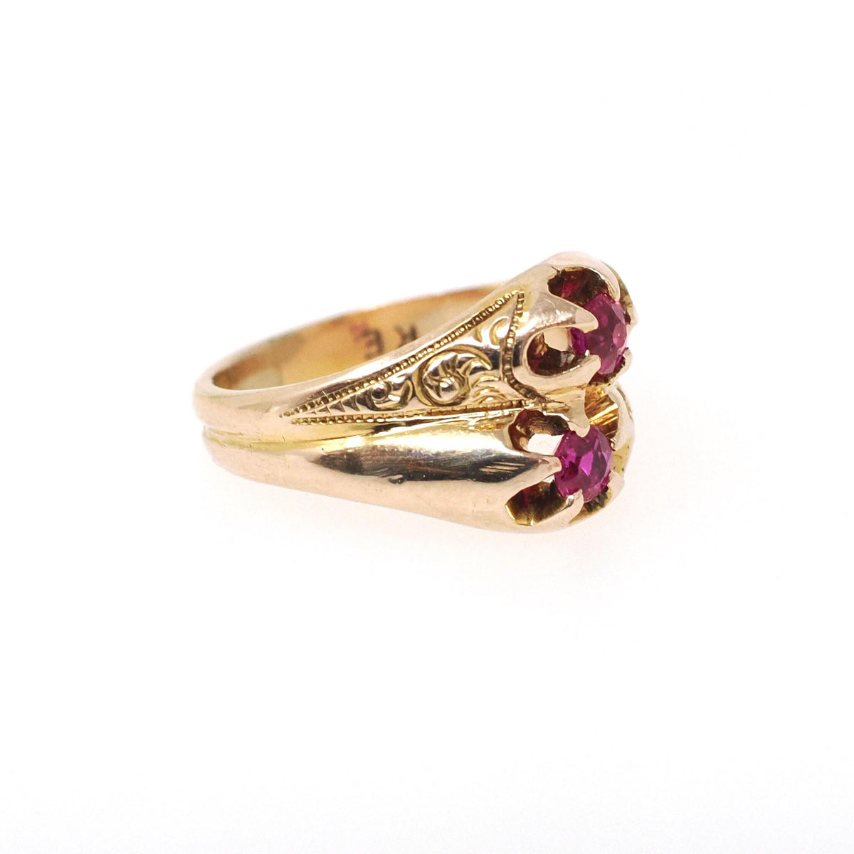 Antique Baby Ring - Edwardian 14k Yellow Gold Created Ruby Pinky Midi Band - Vintage Circa 1910s Size 1 Children's Fine Statement Jewelry