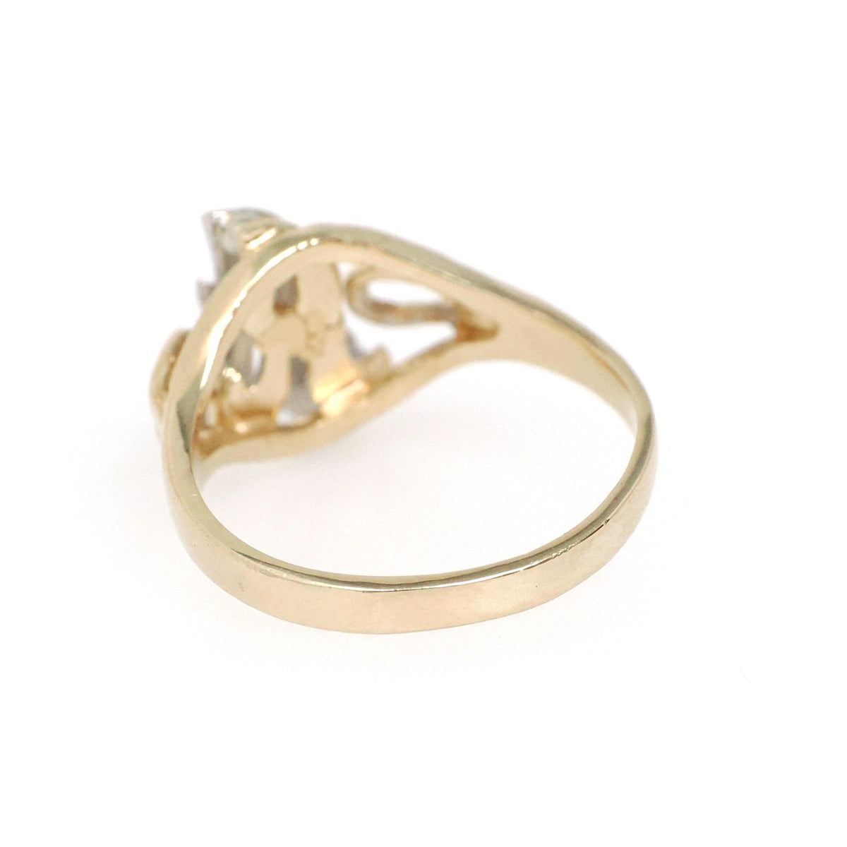 Letter "A" Ring - Contemporary 14k Yellow & White Gold Initial Monogram Diamonds - Circa 1990s Era Size 4 3/4 Statement Fine Estate Jewelry